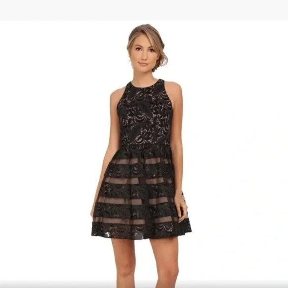 Aidan Mattox Black Beige A-Line Cocktail Dress $458 - Picture 2 of 13